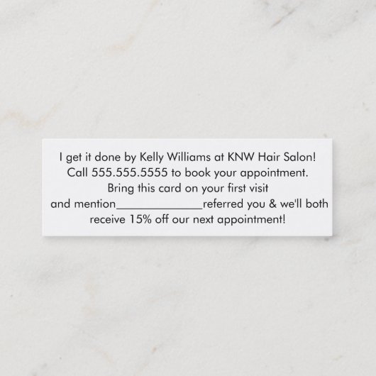 Minimalistisch Hair Stylist Hair Salon Referral Mi Mini Visitekaartje (Achterkant)