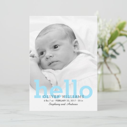 Minimalistisch Hallo Baby Foto aankondiging (Staand voorkant)
