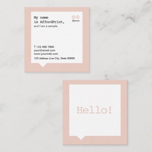 Minimalistisch Hallo Bubble Blush Vierkante Visitekaartje (Voorkant / Achterkant)