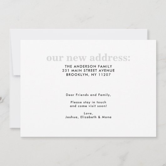 Minimalistisch Hallo New Home Address Photo Moving Aankondiging (Achterkant)