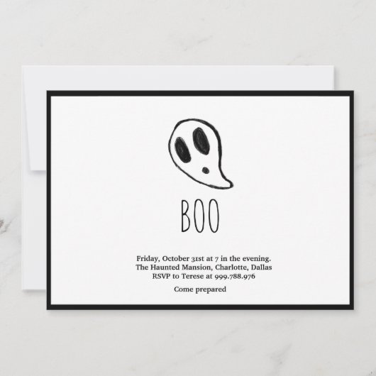 Minimalistisch Halloween Ghost Black en White Kaart (Voorkant)