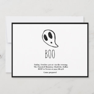 Minimalistisch Halloween Ghost Black en White Kaart
