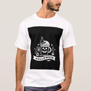 Minimalistisch Halloween Schedel Koffiekopje Emble T-shirt
