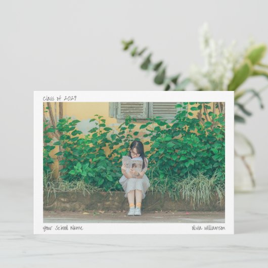 Minimalistisch handgeschreven Afstuderen foto-Afst Aankondiging (Staand voorkant)