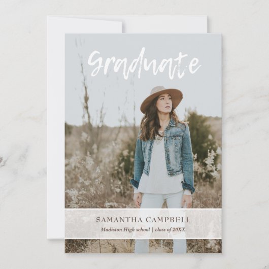 Minimalistisch handgeschreven Afstuderen voor foto Aankondiging (Voorkant)