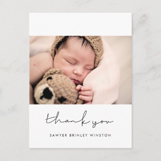 Minimalistisch handgeschreven Baby shower dank u Briefkaart (Voorkant)