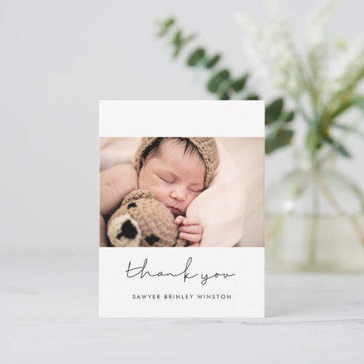 Minimalistisch handgeschreven Baby shower dank u Briefkaart (Staand voorkant)