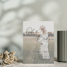 Minimalistisch handgeschreven Baby shower met foto Kaart