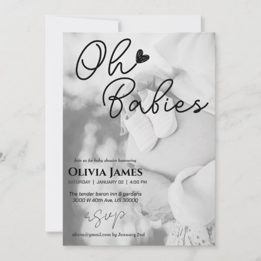 Minimalistisch handgeschreven baby shower met twee kaart (Voorkant)