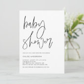 Minimalistisch handgeschreven Baby shower zwart sc Kaart (Staand voorkant)