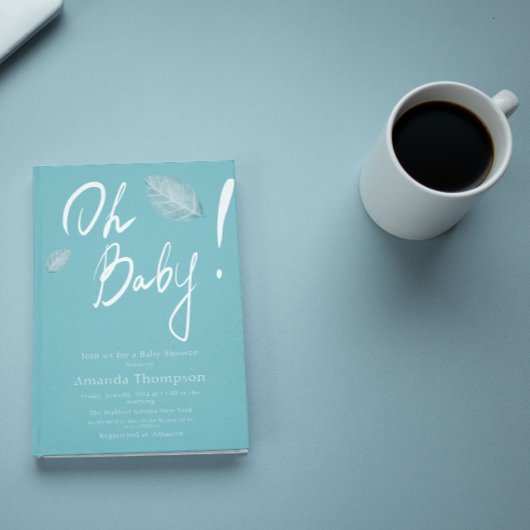 Minimalistisch handgeschreven blauw Baby shower Kaart