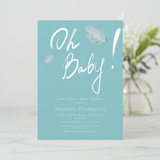 Minimalistisch handgeschreven blauw Baby shower Kaart (Staand voorkant)