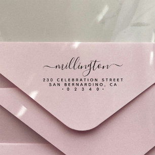 Minimalistisch handgeschreven familienaam Retourad Rubberstempel