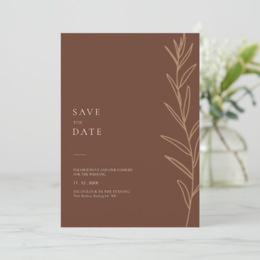 Minimalistisch handgeschreven Floral Terracotta We Save The Date (Staand voorkant)