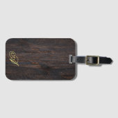 Minimalistisch handgeschreven houten patroonmonogr bagagelabel (Voorkant (horizontaal))