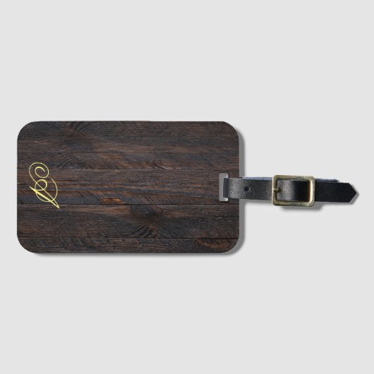 Minimalistisch handgeschreven houten patroonmonogr bagagelabel (Voorkant (horizontaal))