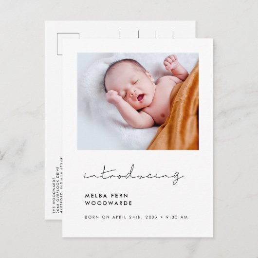 Minimalistisch handgeschreven Introductie van nieu Briefkaart (Voorkant / Achterkant)