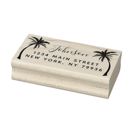 Minimalistisch handgeschreven palmboom retouradres rubberstempel (Stempel)