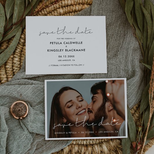 Minimalistisch handgeschreven Save the Date fotoka Aankondiging