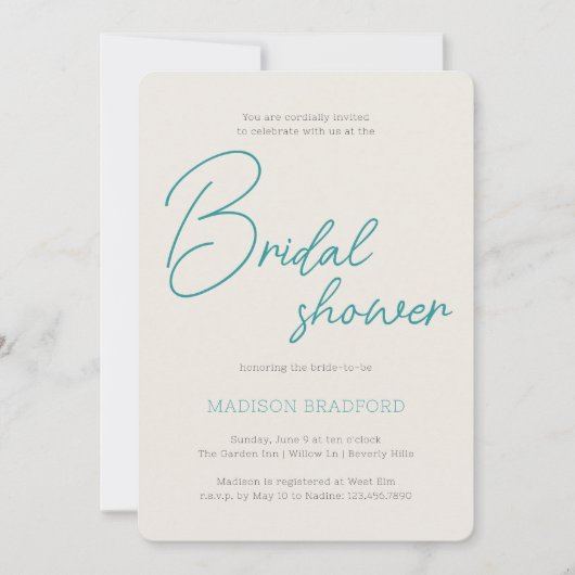 Minimalistisch handgeschreven script Blauwgroen Vr Kaart (Voorkant)