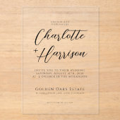 Minimalistisch handgeschreven script bruiloft tran acryl uitnodigingen (Voorkant)