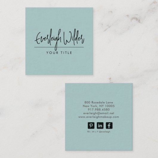 Minimalistisch Handgeschreven Script Smoky Blue Gr Vierkante Visitekaartje (Voorkant / Achterkant)