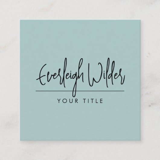 Minimalistisch Handgeschreven Script Smoky Blue Gr Vierkante Visitekaartje (Voorkant)