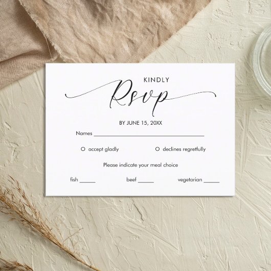 Minimalistisch handgeschreven script zwart-wit RSVP kaartje