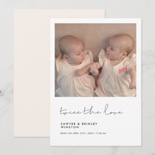 Minimalistisch handgeschreven Tweemaal de liefdest Aankondiging (Voorkant / Achterkant)