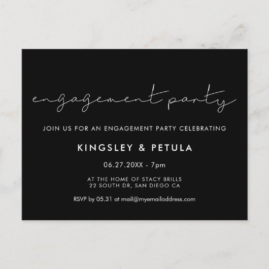 Minimalistisch handgeschreven verlovingsfeest briefkaart (Voorkant)