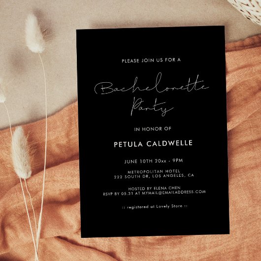 Minimalistisch handgeschreven vrijgezellenfeest kaart