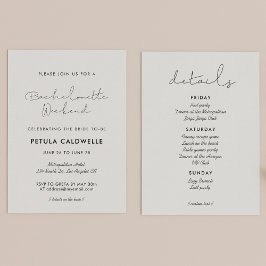 Minimalistisch handgeschreven vrijgezellenweekend kaart