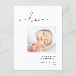 Minimalistisch handgeschreven Welkom nieuwe baby f Briefkaart