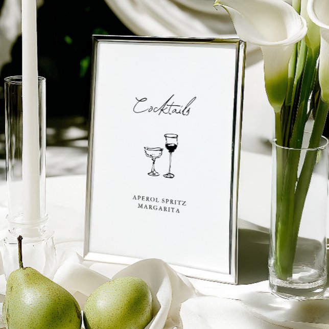 Minimalistisch Handgetekend Cocktailbar Huwelijk B (Minimalist Hand Drawn Cocktail Bar Wedding Sign)