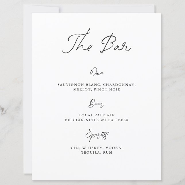 Minimalistisch handgetekend trouwbarmenu bord (Voorkant)