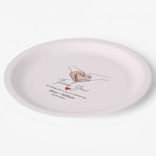 Minimalistisch handhartengebaarste bruiloft papieren bordje (Gekanteld)