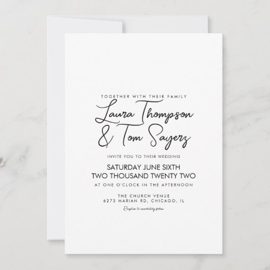 Minimalistisch handlettertype zwart bruiloft kaart (Voorkant)
