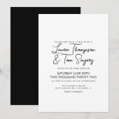 Minimalistisch handlettertype zwart bruiloft kaart (Voorkant / Achterkant)