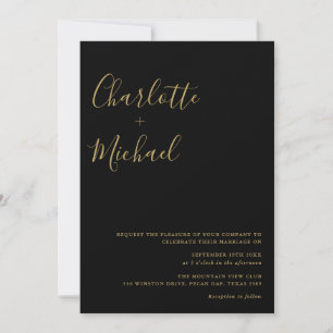 Minimalistisch handschrift Black and Gold Wedding Kaart