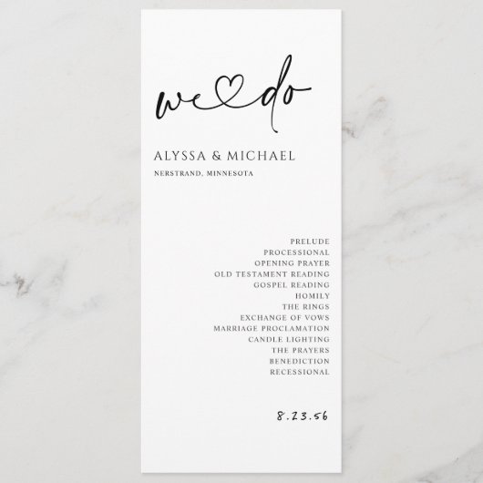 Minimalistisch handschrift Eenvoudig modern huweli Programmakaart (Voorkant)