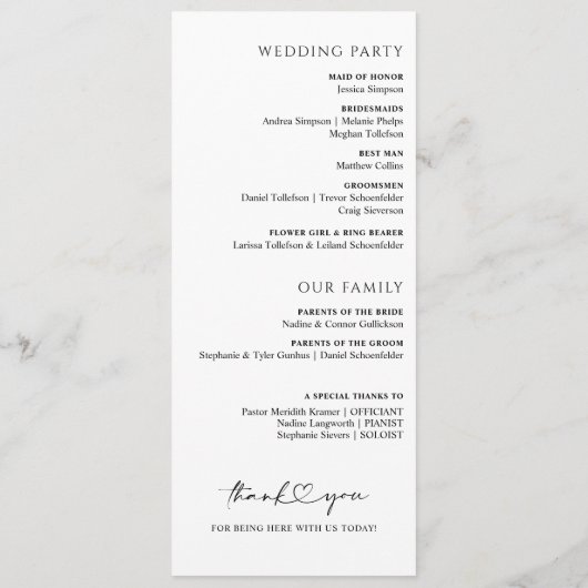 Minimalistisch handschrift Eenvoudig modern huweli Programmakaart (Achterkant)