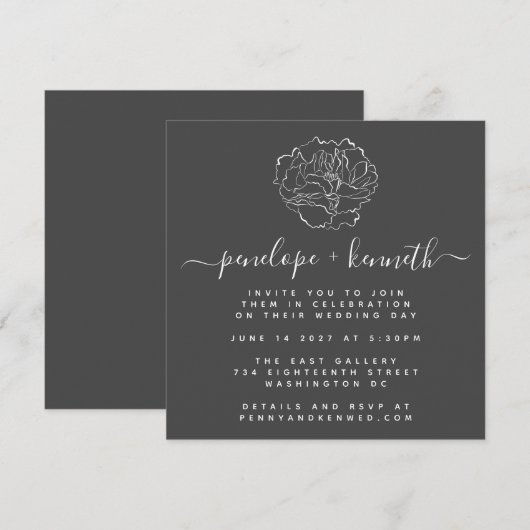 Minimalistisch handschrift Floral Drawing Wedding Kaart (Voorkant / Achterkant)