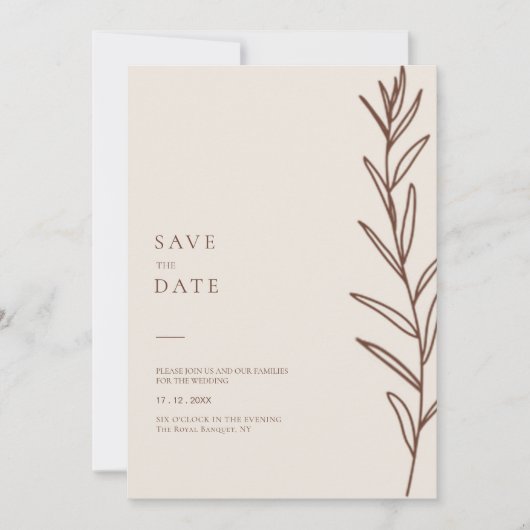 Minimalistisch handschrift Floral Ivory Wedding Save The Date (Voorkant)
