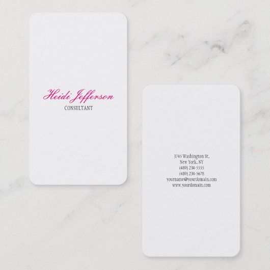 Minimalistisch handschrift in witte, eenvoudige vo visitekaartje (Voorkant / Achterkant)