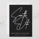 Minimalistisch handschrift met briefterend zwart save the date (Voorkant)