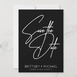 Minimalistisch handschrift met briefterend zwart save the date