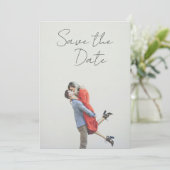 Minimalistisch handschrift met volledige fotobekli save the date (Staand voorkant)