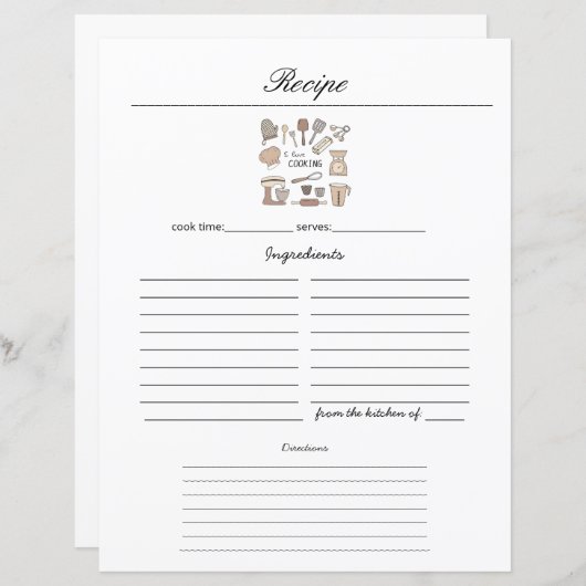 Minimalistisch Handschrift Recept Cookbook Bladzij (Voorkant / Achterkant)