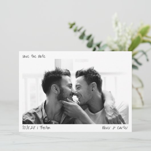 Minimalistisch Handschrift Schrift Groot Foto Mode Save The Date (Staand voorkant)