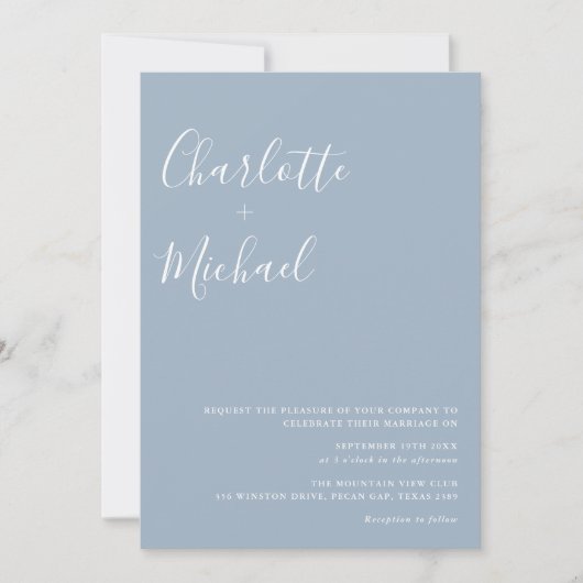 Minimalistisch handschrift Stusty Blue Wedding Kaart (Voorkant)